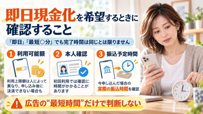 即日現金化を希望する時に確認すること