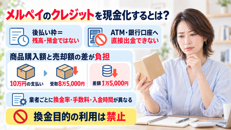 メルペイのクレジットを現金化するとは
