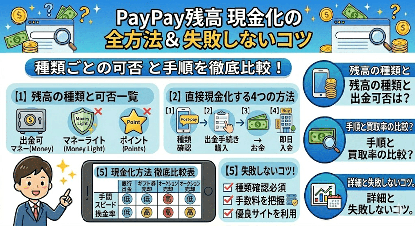PayPay残高って現金化できる？マネー・マネーライト別の方法と失敗しないコツ