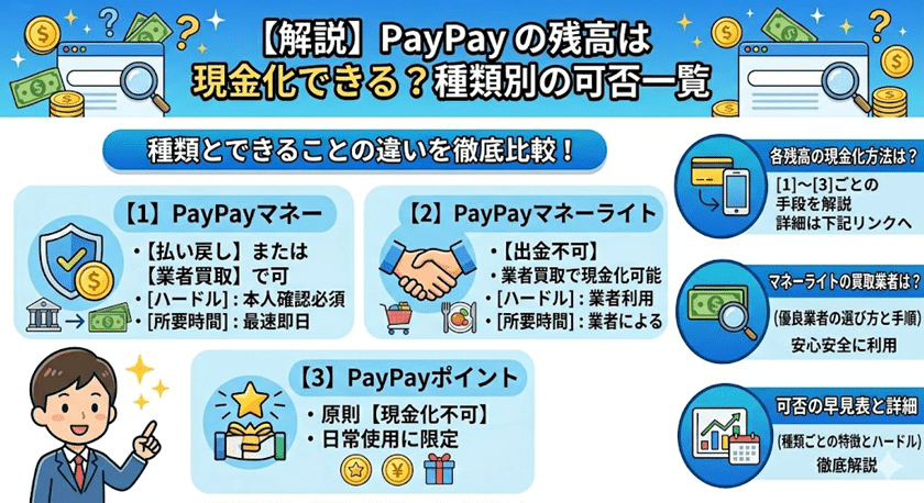 PayPay残高は現金化できる？種類別の可否一覧